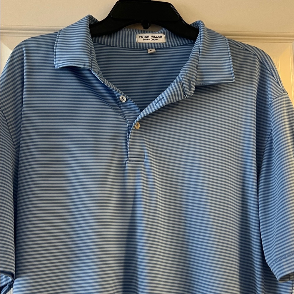 Peter Millar Light Blue Striped Polo Shirt